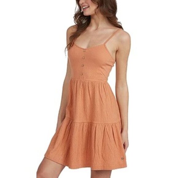 Roxy Beach Hangs Smocked Mini Dress Toasted Nut 90s GVC XS - Picture 4 of 16